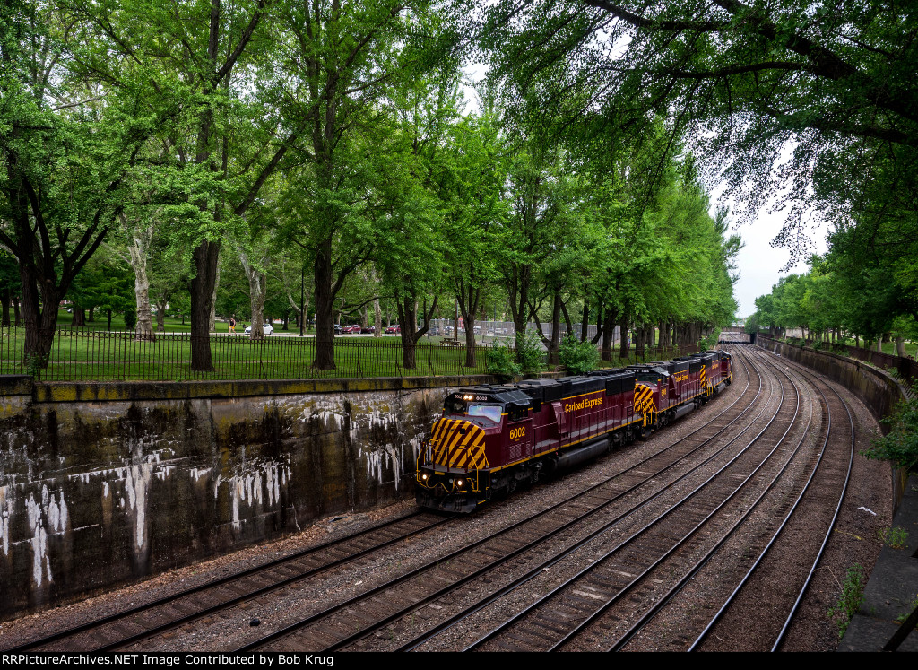 Carload Express / Allegeny Valley Railroad on a light move through the park